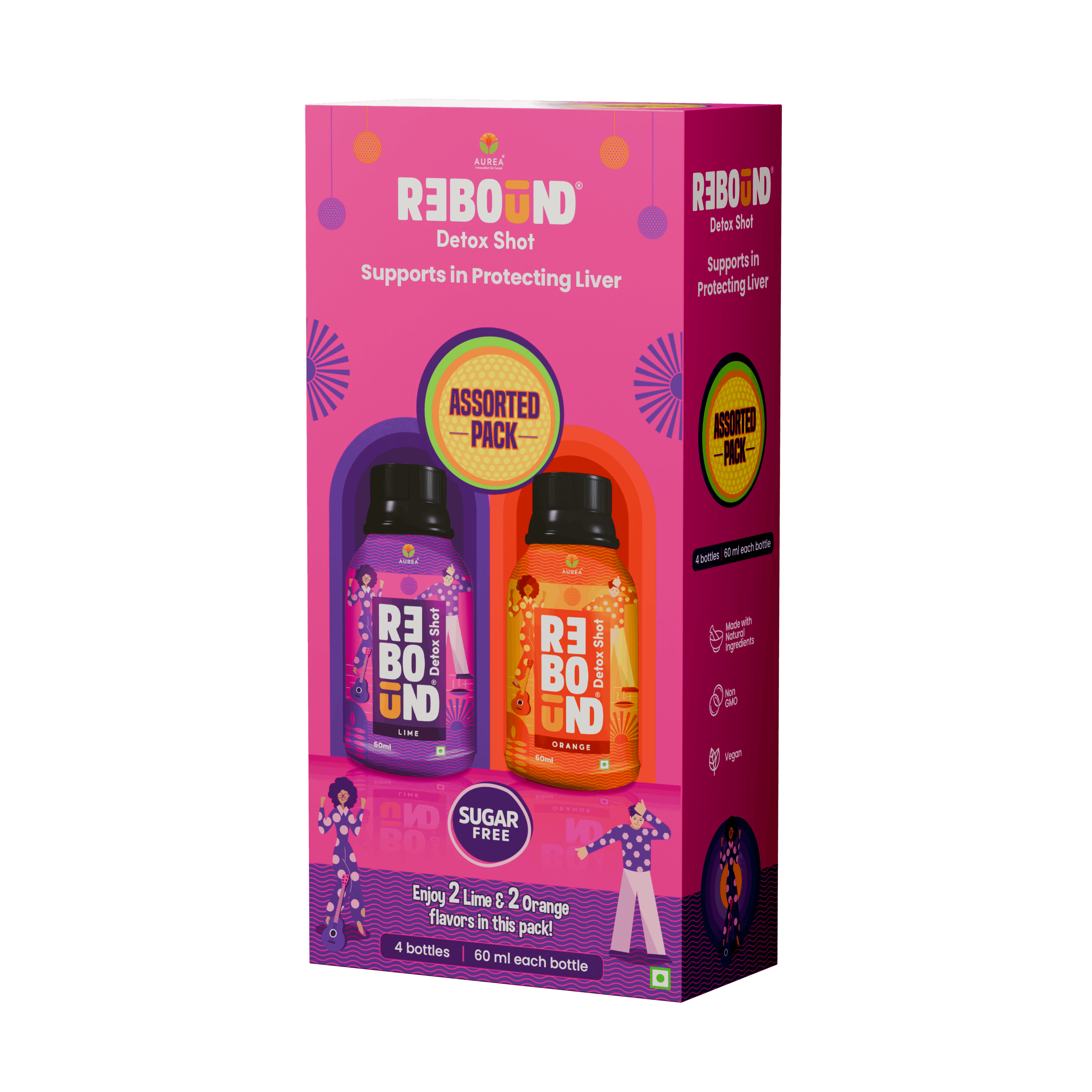 Rebound Detox Shot - Assorted Pack of 04 (Lime and Orange) Zero Sugar & Added Magnesium